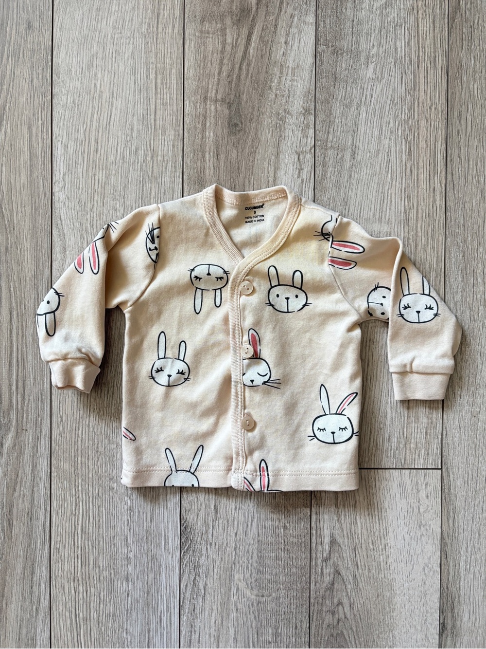 Cucumber 100% Cotton Neutral Cream Bunny Print Long Sleeve Cardigan Size 0